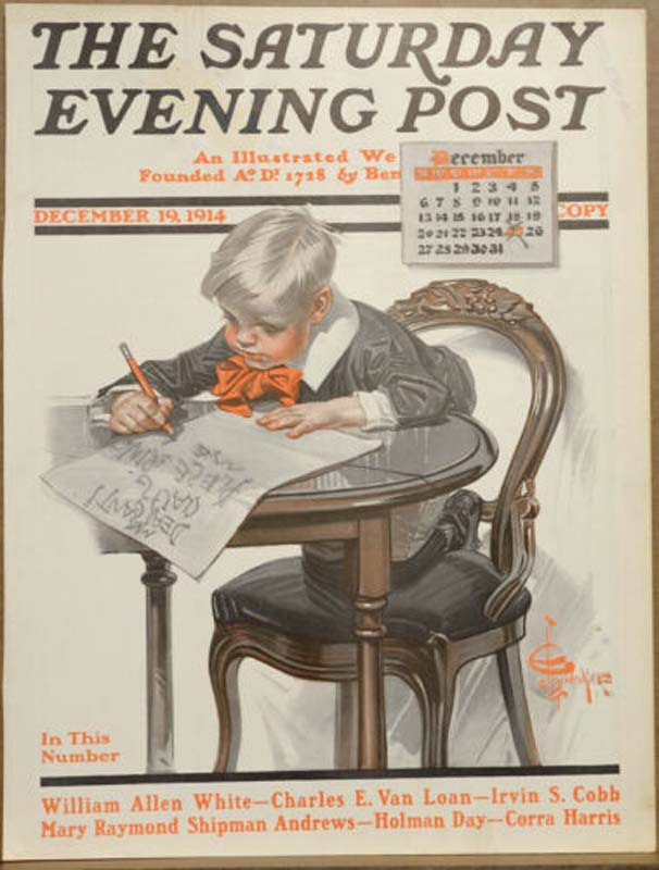 1914-12-19 - Jeune garçon déguisé écrivant sa lettre à Santa Claus